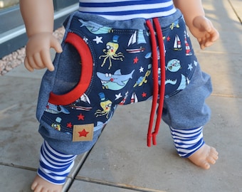 maat 74 Sweat-Baggy broek "Maritim"blauw gekleurd, baby broek, kinderbroek, joggingbroek, broek met zak, zweetbroek, broek, broek, harem broek