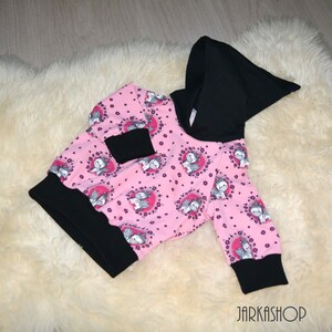 Gr.62 Hoodie/Kaputzenpullover/Hoodie with Kaputze/Pullover with Kaputze, Sweatschirt &quot;Unicorn Pink-Black&quot;
