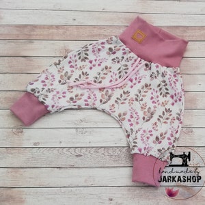size 44 - 86 Jersey pants &quot;twigs white-pink-beige&quot;, bloomers, baby pants, children&#39;s pants, baby, child, growing pants, harem pants, young, girl