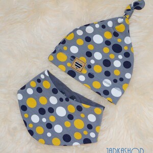 Baby Set Hat & Scarf Dots Mustard/Gray