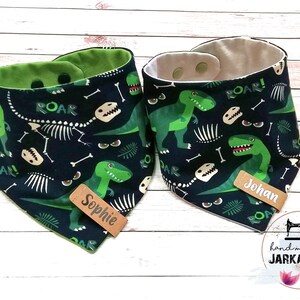 Baby Reversible Scarf &quot;Dinosaur&quot; blue-green, Personalized, Scarf, Baby scarf, Children&#39;s scarf, Triangular scarf, Scarf with name