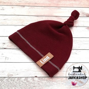 Knotted hat sweat fabric or rib jersey &quot;wine red&quot; with name, personalization, baby hat, hat, children&#39;s hat