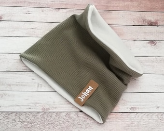 Baby/Children's Loop Scarf, "Waffle Knit Jersey Olive" with name, winter tube scarf, loop scarf, children's scarf, personalization