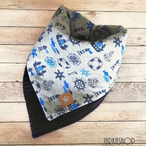 Baby reversible neckerchief in layered look waffle lpique with jersey,&quot; Maritim navy grey, neckerchief with name, personalized, neckerchief, baby scarf