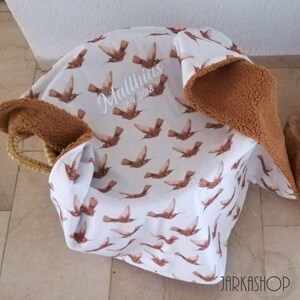 Baby blanket with name &quot;Hummingbird light brown&quot;Cotton with teddy fabric, crawling blanket, cuddly blanket, stroller blanket, changing mat for on the go