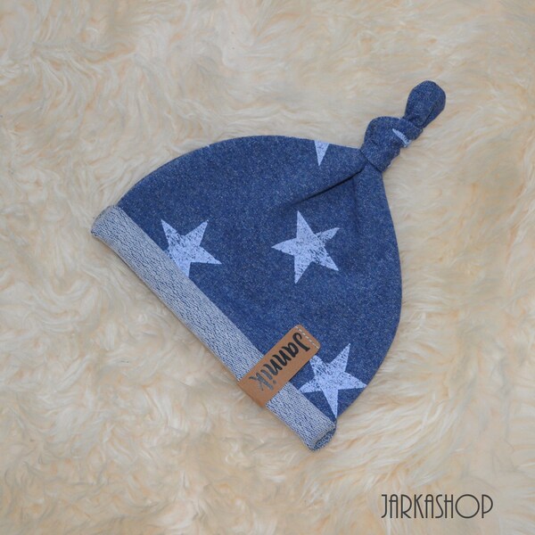 Cnot hat sweatstoff, French-Terry, "asterisk denim blue white" with name, personalization, baby hat, cap, child hat