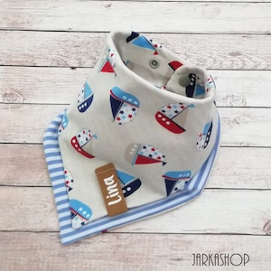 Baby Reversible Neck Scarf in Layered Look Jersey,&quot;Sailing Boat&quot;, Blue-White-Beige, Maritim, Neck Scarf with Name,Personalized,Neck Scarf,Baby Neck Scarf