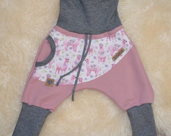 GR 122-44. pantalons-baggy-pantalons de survêtement « Lama » rose/gris poussière, Sweathose, pantalon, enfant, bébé, jeune, fille, sarouel, Mitwachshosse