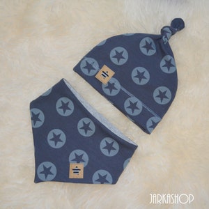 Baby Set Cap & scarf &quot;stars&quot; grey/Grey