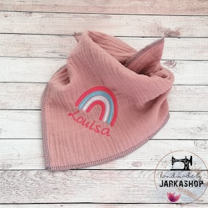 Muslin triangular scarf &quot;Rainbow nuderosa&quot; embroidered with name, Personalized, Scarf, Baby scarf, Muslin scarf, Child, Baby