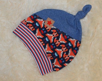 Node hat "Foxy Flowers" blue/orange, cap, baby hat, child hat