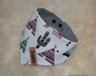 Baby turning neckerchief "tipis" mint-pink-weis, personalized, neckerchief, baby neckerchief, pediatric cloth, triangular cloth, neckerchief with name