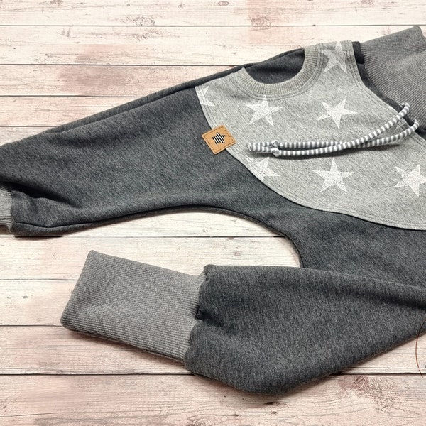 Maat 44 - 122 Sweat-Baggy-Pants "Sternchen" lichtgrijs, donkergrijs, babybroek, joggingbroek, kinderbroek, pumpbroek, waxbroek, harembroek