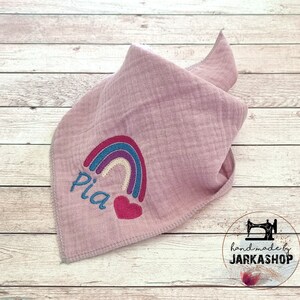 Muslin triangular scarf &quot;Rainbow nuderosa&quot; embroidered with name, Personalized, Scarf, Baby scarf, Muslin scarf, Child, Baby