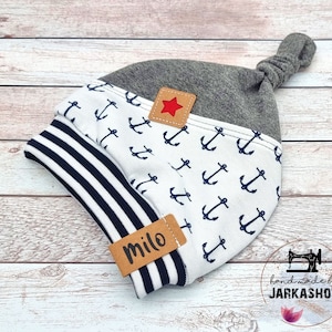 Knotted hat with cuffs &quot;Anchor&quot; as desired with name, hat, baby hat, children&#39;s hat, personalization, baby, child