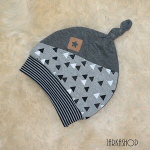 Knotted hat &quot;triangle black-grey-white&quot; with cuffs, baby hat, children&#39;s hat, hat for baby, hat for children