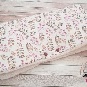 Kinderwagenmuff Handwärmer "Zweige weiß-rosa" mit Vlies und Teddyplüsch, Minky Fleece, Waffel Stoff, Winter, Kinderwagenmuff