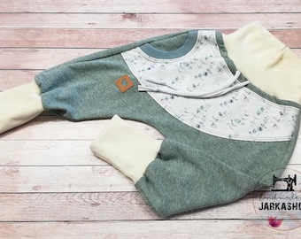 Gr. 80 Sweat-Baggy-Pants "Eukalyptus antikmint" Babyhose, Kinderhose, Sweathose, Hose mit Tasche, Mitwachshose, Pumphose, Haremhose