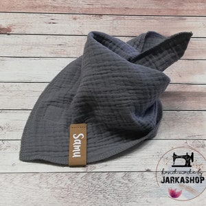 Muslin triangular scarf &quot;grey Uni&quot; as desired with name, personalized, scarf with name, baby scarf, muslin scarf