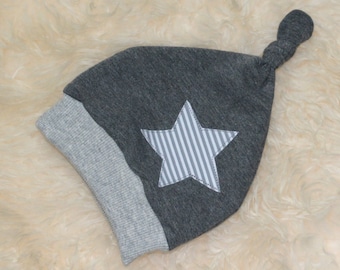 Knot cap with cuff "star" grey-light grey, stripes