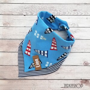 Bufanda de cuello reversible bebé en jersey de aspecto en capas, "Lighthouse", azul-blanco, maritim, bufanda de cuello con nombre, personalizado, bufanda de cuello, bufanda de cuello bebé