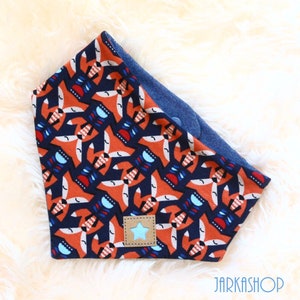 Baby Reversible Neckerchief &quot;Foxy Flowers&quot; Jeans Blue, Personalized, Neckerchief, Baby Neckerchief, Children&#39;s Neckerchief, Triangle Cloth, Scarf with Names