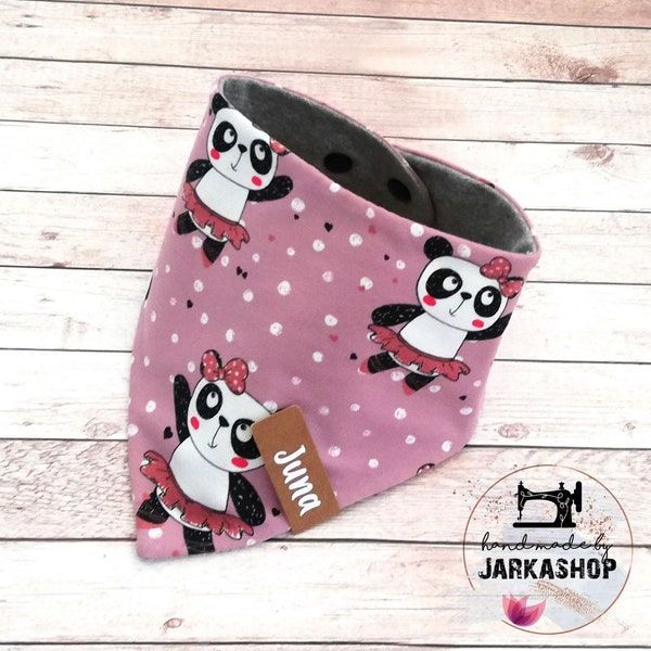 Baby Reversible Scarf "Panda old pink-grey" Panda bear, girl, triangular scarf, bib, spitting cloth, drool bib, drool, scarf with name