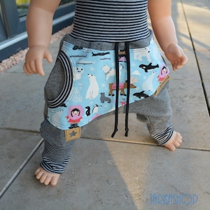 Size 44 - 122 Sweat-Baggy-Pants &quot;Inuits&quot; grey-blue, baby pants, children&#39;s pants, sweatpants, trousers with pocket, wax pants, pants, harem pants