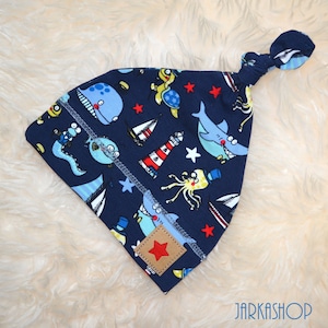 Light knotted hat &quot;Maritim&quot; blue/colorful, jersey fabric, baby hat, children&#39;s hat