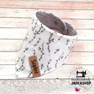 Baby Reversible Scarf &quot;Waffle Liquor Willow Kitten Branch&quot;, Personalized, Scarf, Baby Scarf, Scarf with Name