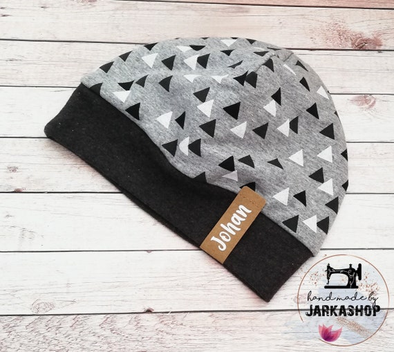 Size 50-52KU Beanie After Wish With Name, Piece of Nettle, Sweat Hat, Hat  With Cuffs, Winter Hat triangles Grey/black -  Canada
