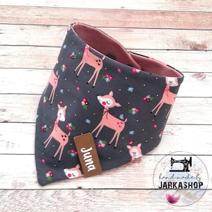Baby reversible scarf &quot;Bambi&quot; grey-pink, personalized, scarf, baby scarf, children&#39;s scarf, triangular scarf, scarf with name