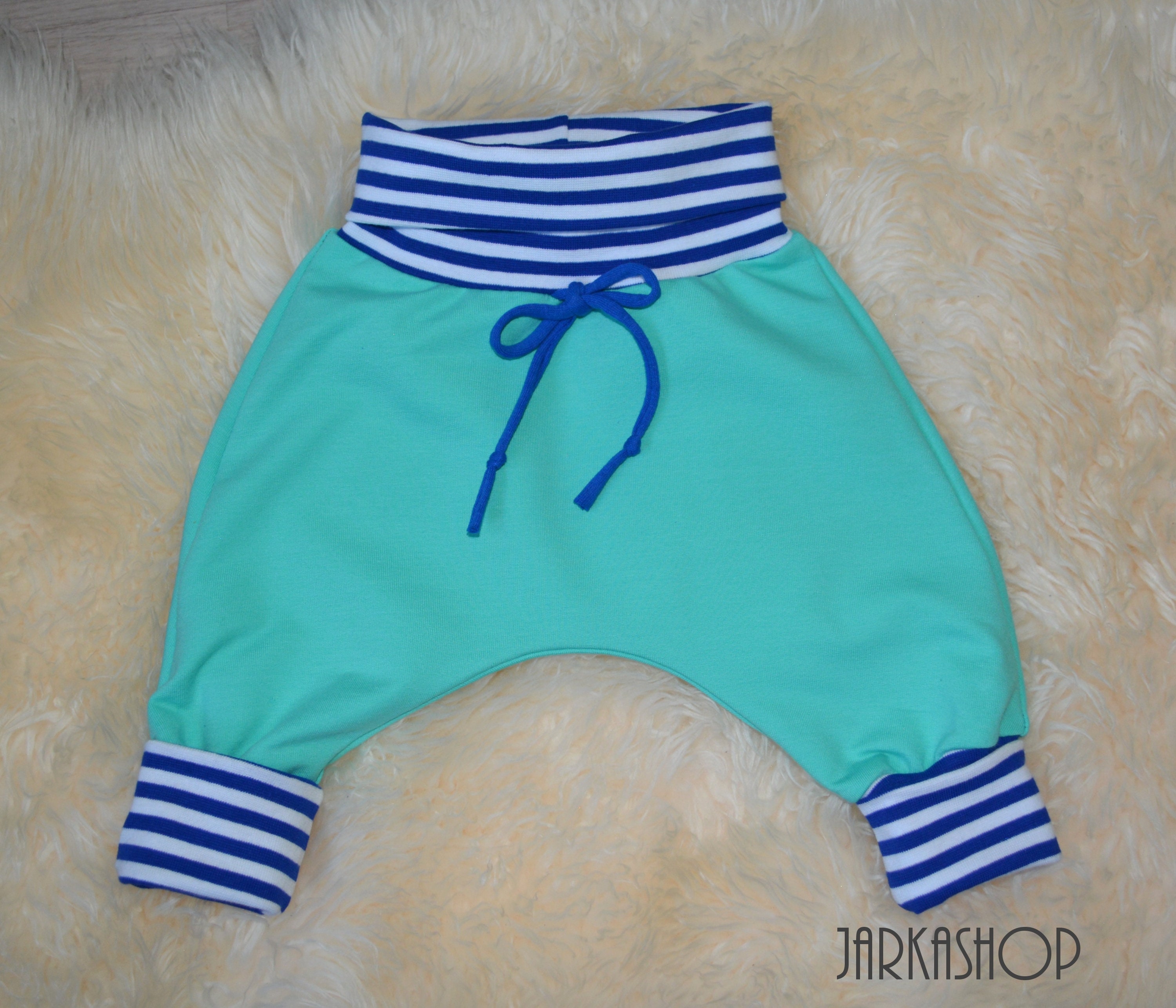 Size 62; Pump pants, mint - stripes blue-white, mitwachshose, baby pants, kids pants, sweatpants, baby pants, harem pants