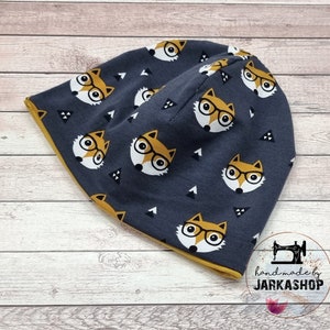 Long Wende-Beanie &quot;Fuchs Mustard Yellow-grey&quot; with name, personalization, baby cap, cap, children&#39;s cap