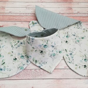 3&#39;s baby set with name, bib, scarf and spitting cloth &quot;Eucalyptus&quot; sea green waffle lpique, personalized, gift, birth