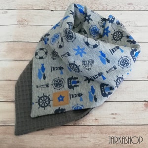 Baby Reversible Neck Scarf in Layered Look Waffle Lpique with Jersey,&quot; Maritim Blue-Grey, Neck Scarf with Name, Personalized, Neck Scarf, Baby Scarf