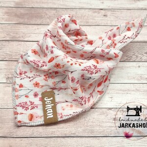 Muslin triangular scarf "Flower pink" by name, Personalized, Scarf, Baby scarf, Muslin scarf
