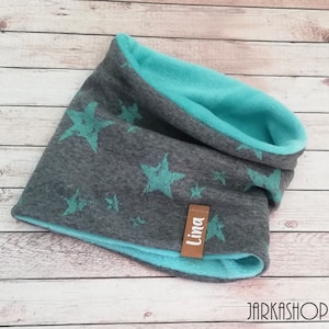Baby/Kids Winter Loop Scarf,&quot;Alpine Fleece Mint Stars&quot; by Wish with Name, Tube Scarf, Loop Scarf, Kids Scarf, Personalization