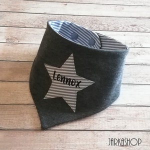 Baby Reversible Scarf &quot;Star&quot; grey, Personalized, Scarf, Baby scarf, Children&#39;s scarf, Triangular scarf, Scarf with name