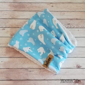 Baby/Children&#39;s Loop Scarf, &quot;Ice Bears in the Snow, Baby Blue&quot; by Wish with Name, Winter Hose Scarf, Loop Scarf, Kids Scarf, Personalization