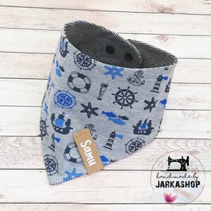 Baby reversible neckscarf &quot;Maritim blue-grey stripe&quot;, Personalized, neck scarf, baby scarf, children&#39;s scarf, triangle scarf, neck scarf with name