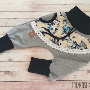 size 44 - 122 sweat baggy pants &quot;flowers-blue-beige-turquoise&quot;, baby pants, children&#39;s pants, sweat pants, pants with pocket, sweat pants, pants, pants, pants, harem pants