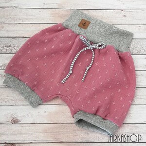 size 80/92 Shorts &quot;Minianker old pink-grey&quot;, summer pants, shorts, muslin pants, pants, baby pants, children&#39;s pants, maritim, anchor