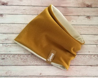 Baby/Kids Winter Loop Scarf,&quot;Mustard Yellow Winter Sweat with Fleece&quot; by Wish with Name,Hose Scarf,Loop Scarf,Children&#39;s Scarf, Personalization
