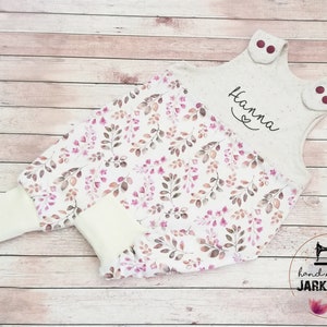 Romper baby, dungarees, baby clothes &quot;branches white-pink&quot; by name, jersey dungarees, jersey rompers, gift for birth
