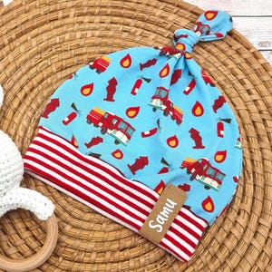 Knotted hat with cuffs, hat with the name &quot;Feierwehr&quot;, hat, baby hat, children&#39;s hat, hat made of cotton jersey, child, baby, young