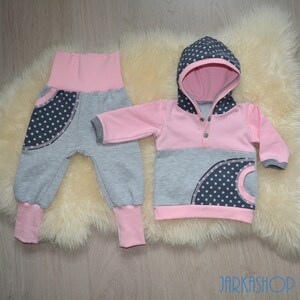 Gr. 50/56; 2 pcs. Babyset &quot;dots&quot; pink/grey