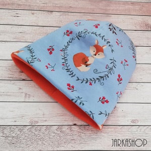 Long reversible beanie &quot;fox light blue-orange&quot; beanie with name, personalization, baby hat, beanie, kids hat, winter hat