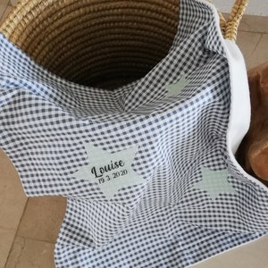 Baby deken incl. met de naam "Karo grau-mint Sterne", kruipende deken, knuffeldeken, kinderwagen deken, wrappad voor onderweg