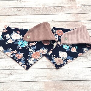 Baby reversible scarf &quot;Flowers dark blue-pink&quot;, personalized, scarf, baby scarf, children&#39;s scarf, triangular scarf, scarf with name
